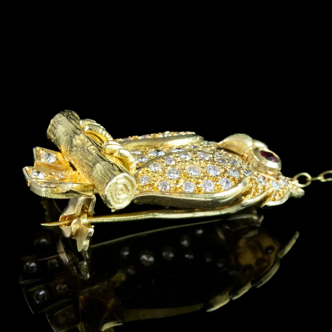 Vintage Diamond Ruby Owl Brooch 18ct Gold