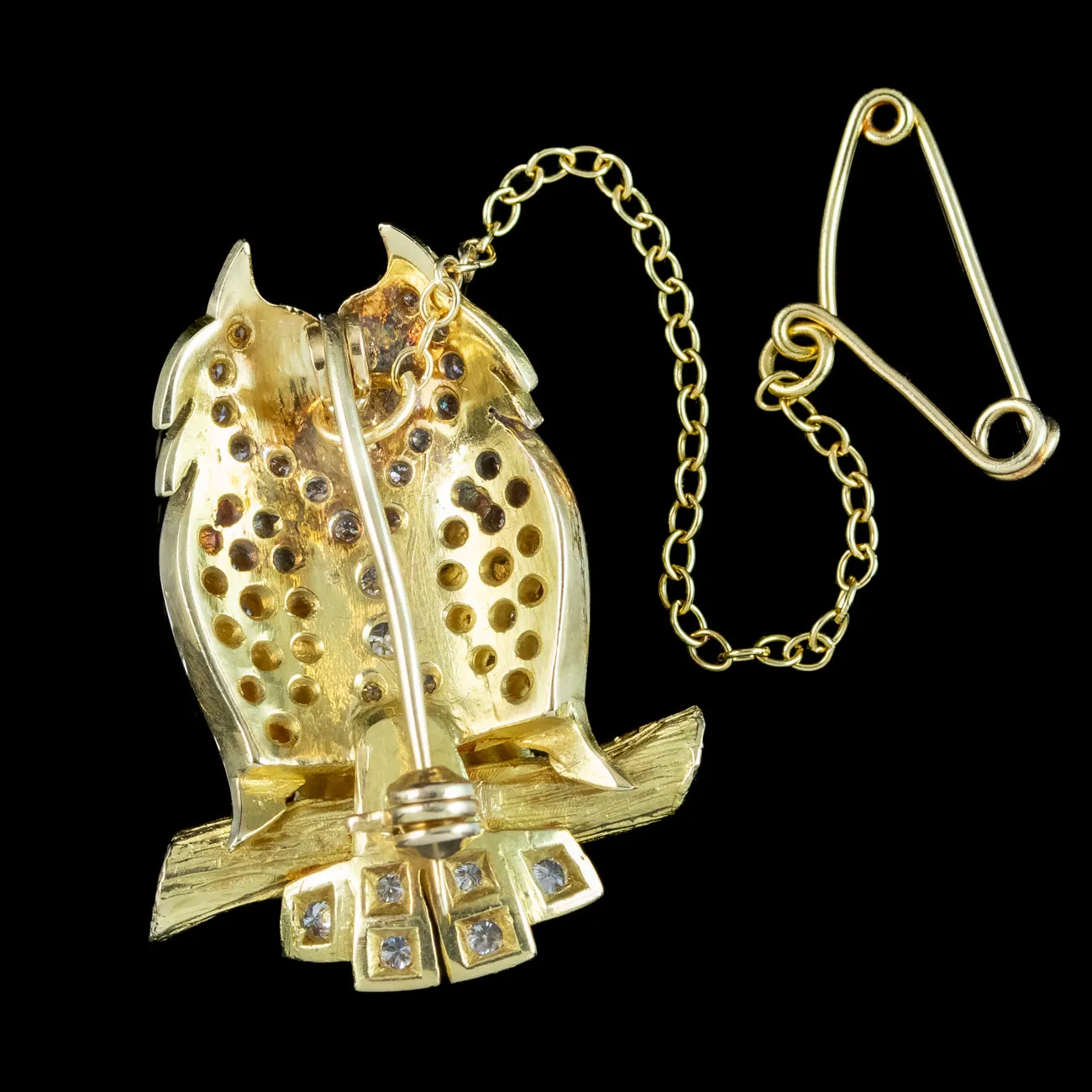 Vintage Diamond Ruby Owl Brooch 18ct Gold