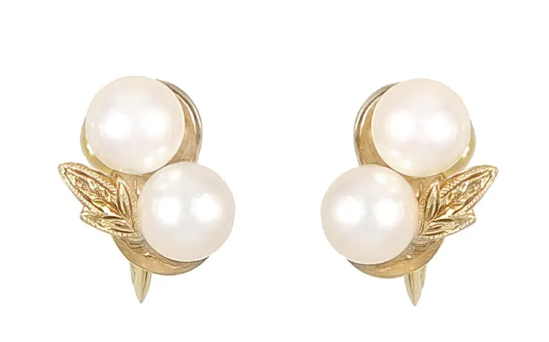 Vintage Mikimoto Pearl Earrings in 14 Karat Yellow Gold