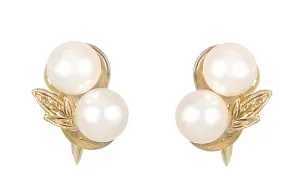 Vintage Mikimoto Pearl Earrings in 14 Karat Yellow Gold