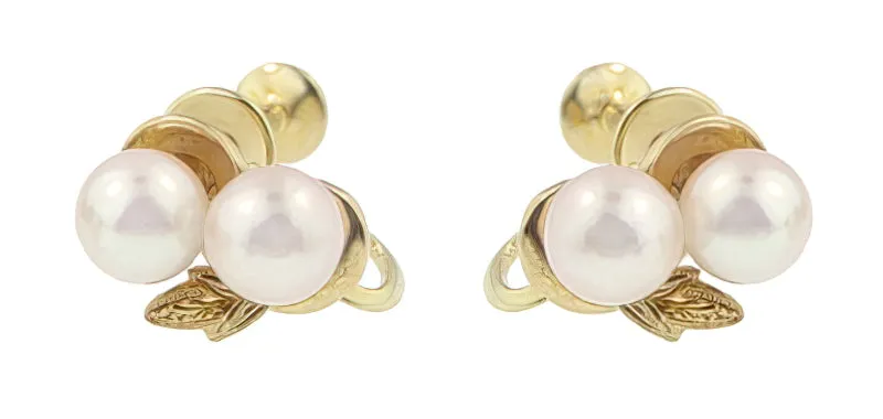 Vintage Mikimoto Pearl Earrings in 14 Karat Yellow Gold