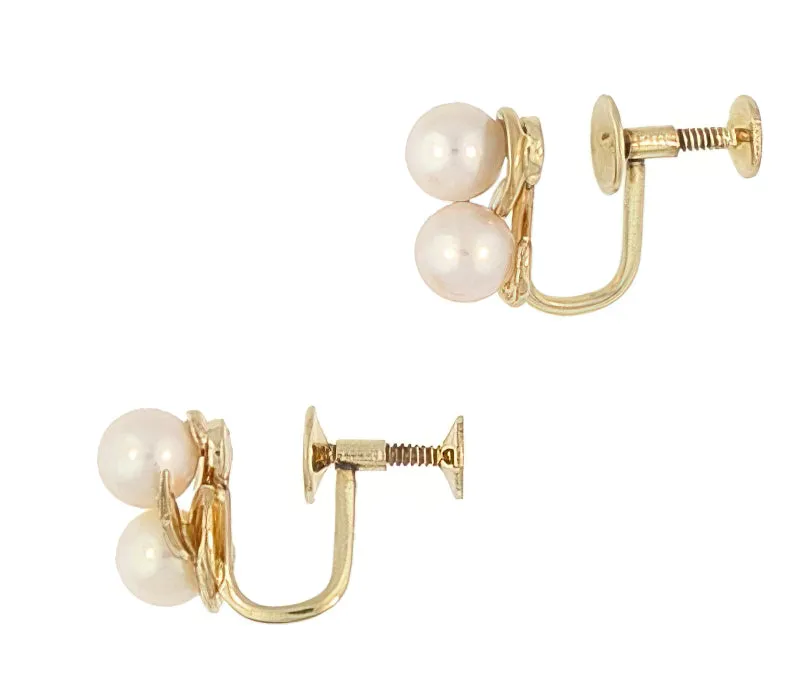 Vintage Mikimoto Pearl Earrings in 14 Karat Yellow Gold