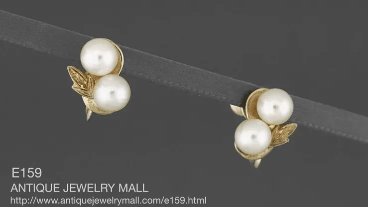 Vintage Mikimoto Pearl Earrings in 14 Karat Yellow Gold