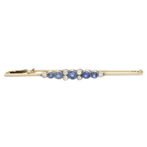 Vintage Old Cut Diamond and Blue Sapphire Bar Brooch