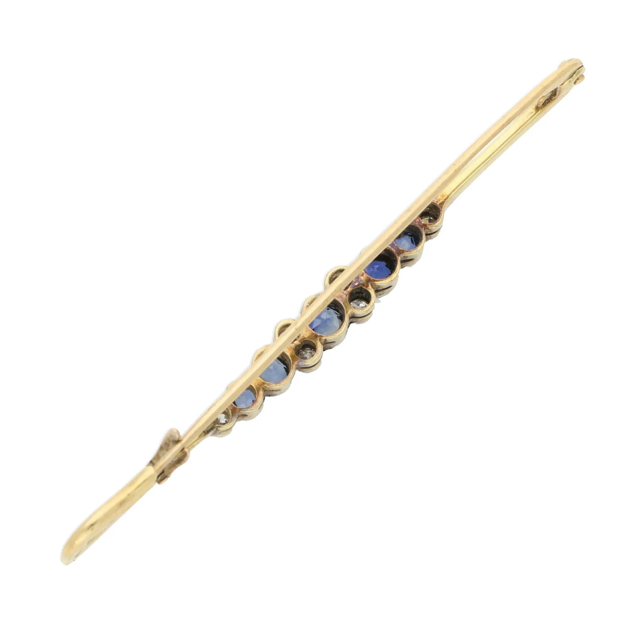 Vintage Old Cut Diamond and Blue Sapphire Bar Brooch
