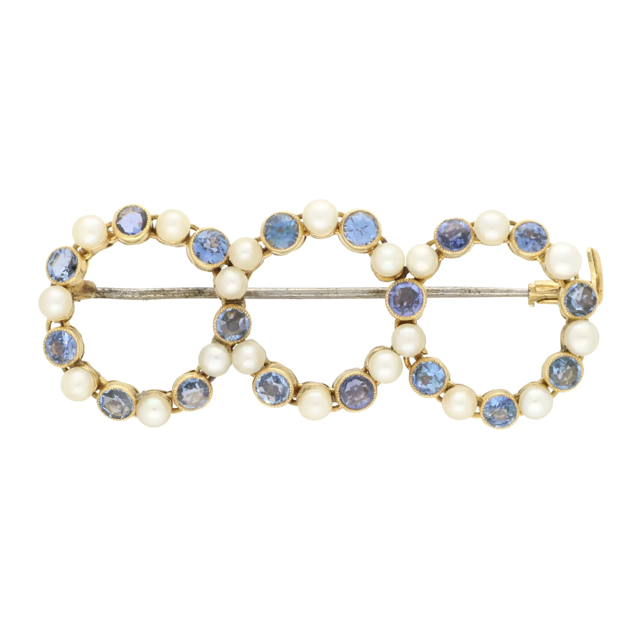 Vintage Pearl and Blue Sapphire Circle Brooch