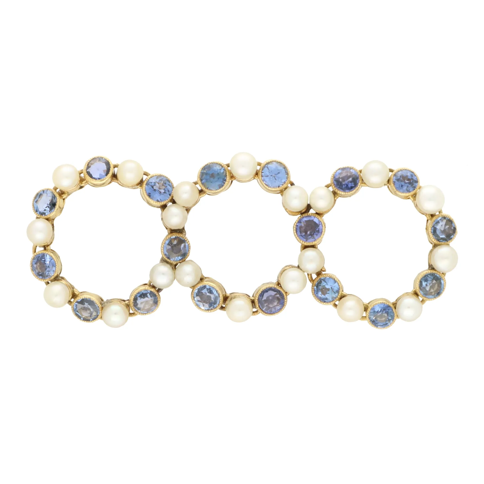 Vintage Pearl and Blue Sapphire Circle Brooch