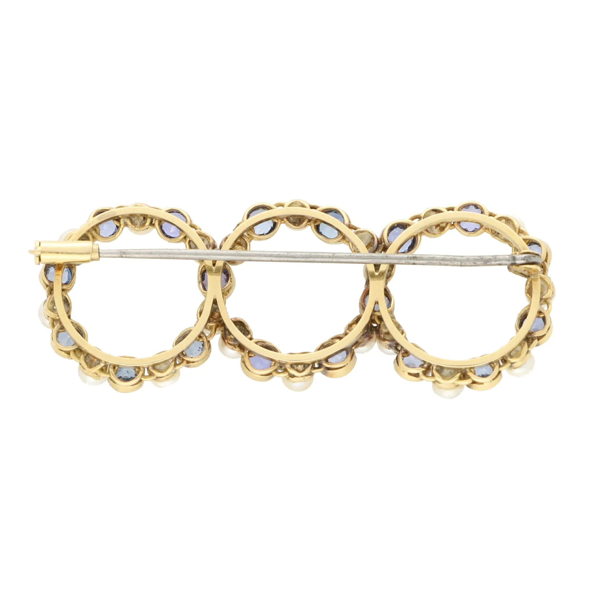 Vintage Pearl and Blue Sapphire Circle Brooch