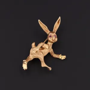 Vintage Rabbit Brooch of 14k Gold