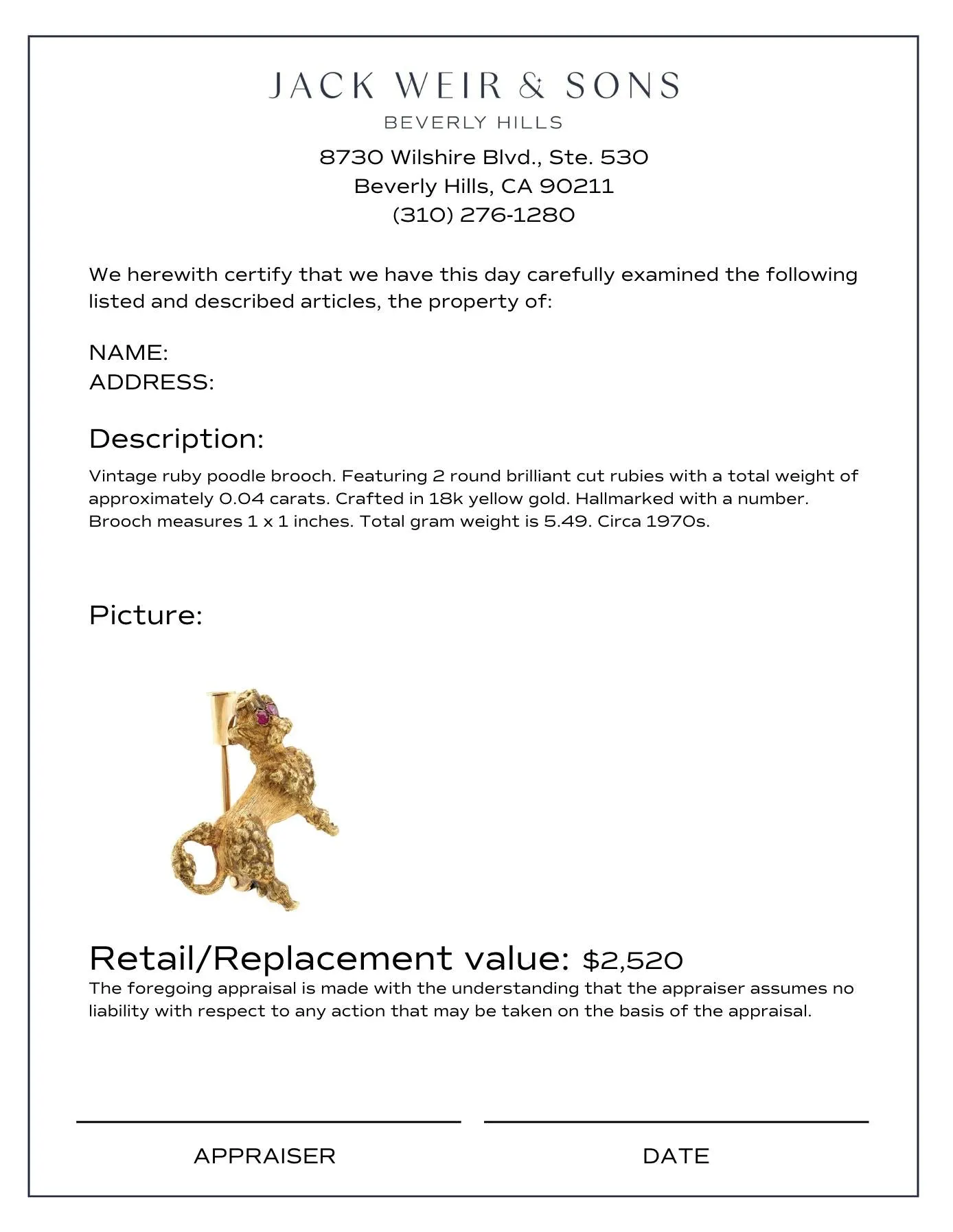 Vintage ruby 18k yellow gold poodle brooch