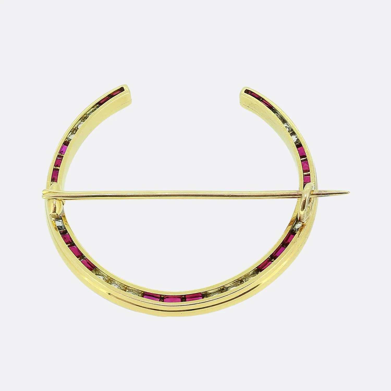 Vintage Ruby and Diamond Horseshoe Brooch