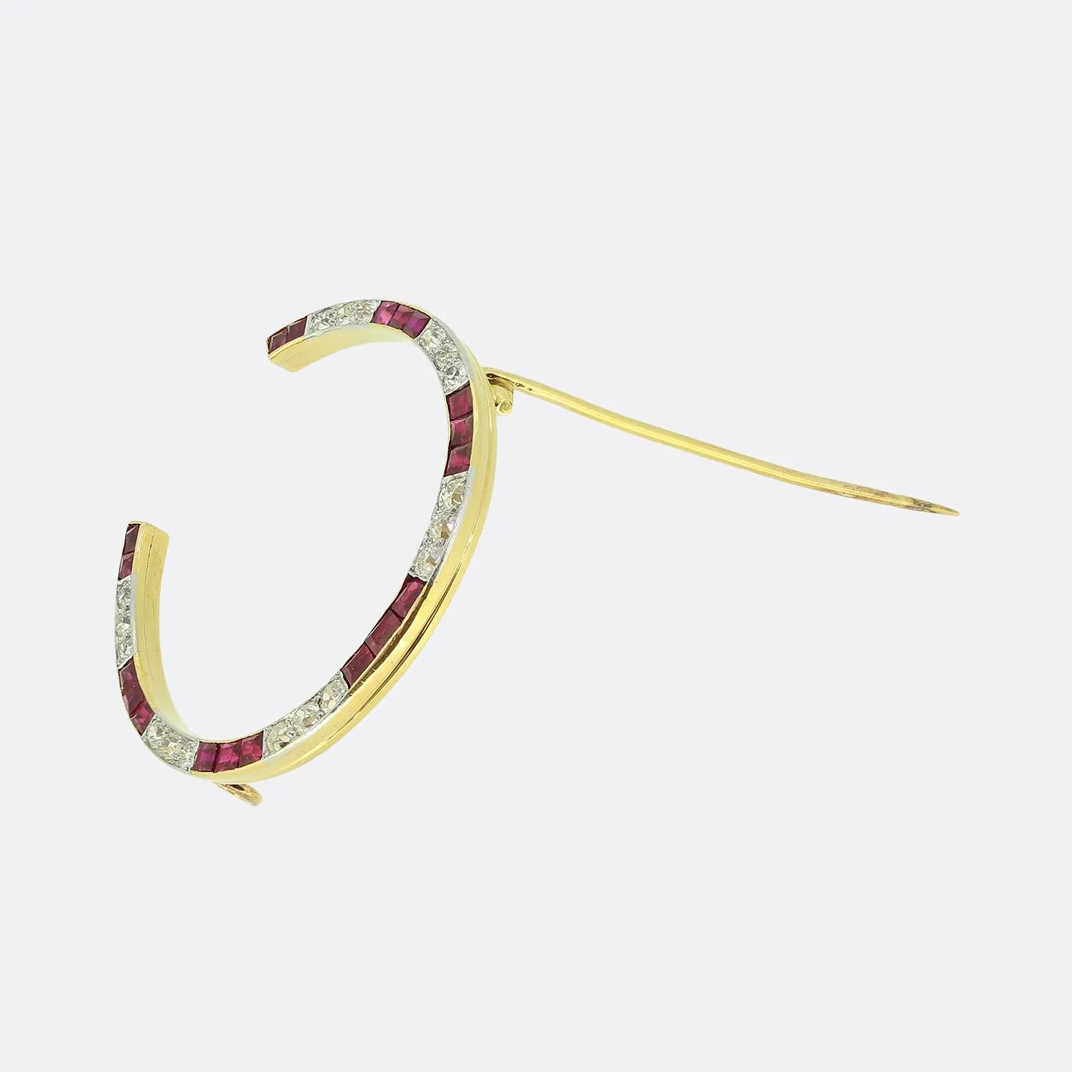 Vintage Ruby and Diamond Horseshoe Brooch