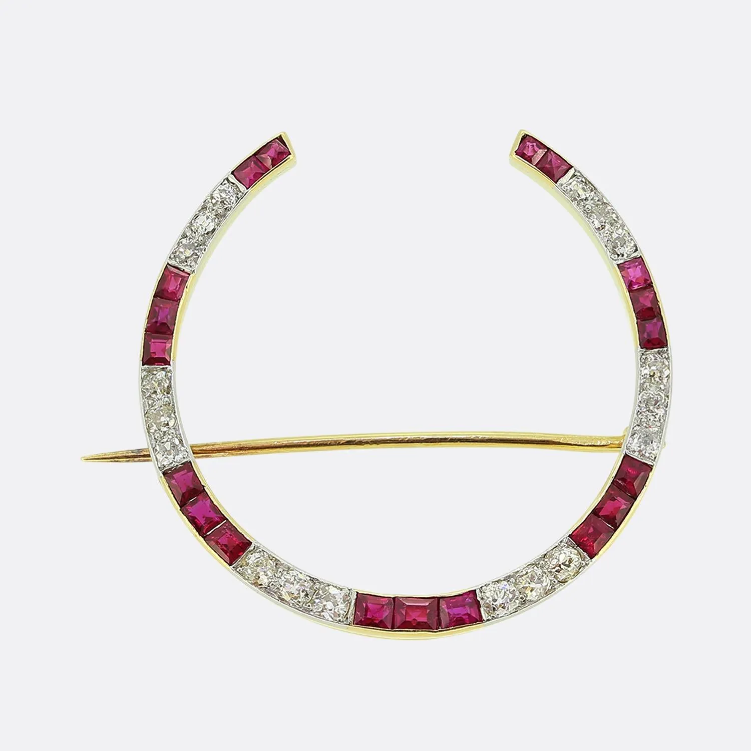 Vintage Ruby and Diamond Horseshoe Brooch
