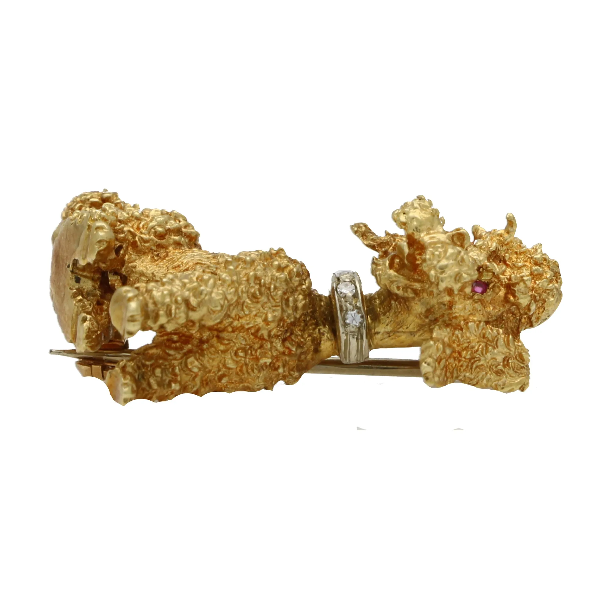 Vintage Ruby and Diamond Poodle Brooch