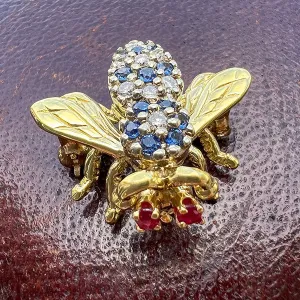 Vintage Sapphire & Diamond Bee Pin/ Pendant