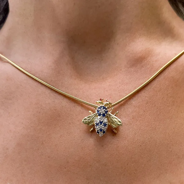 Vintage Sapphire & Diamond Bee Pin/ Pendant