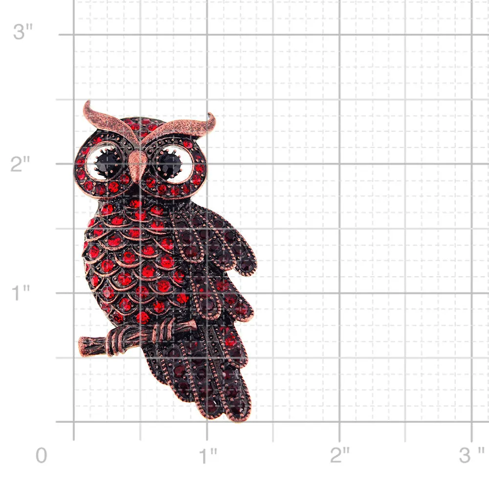 Vintage Style Ruby Red Owl Bird Crystal Pin Brooch