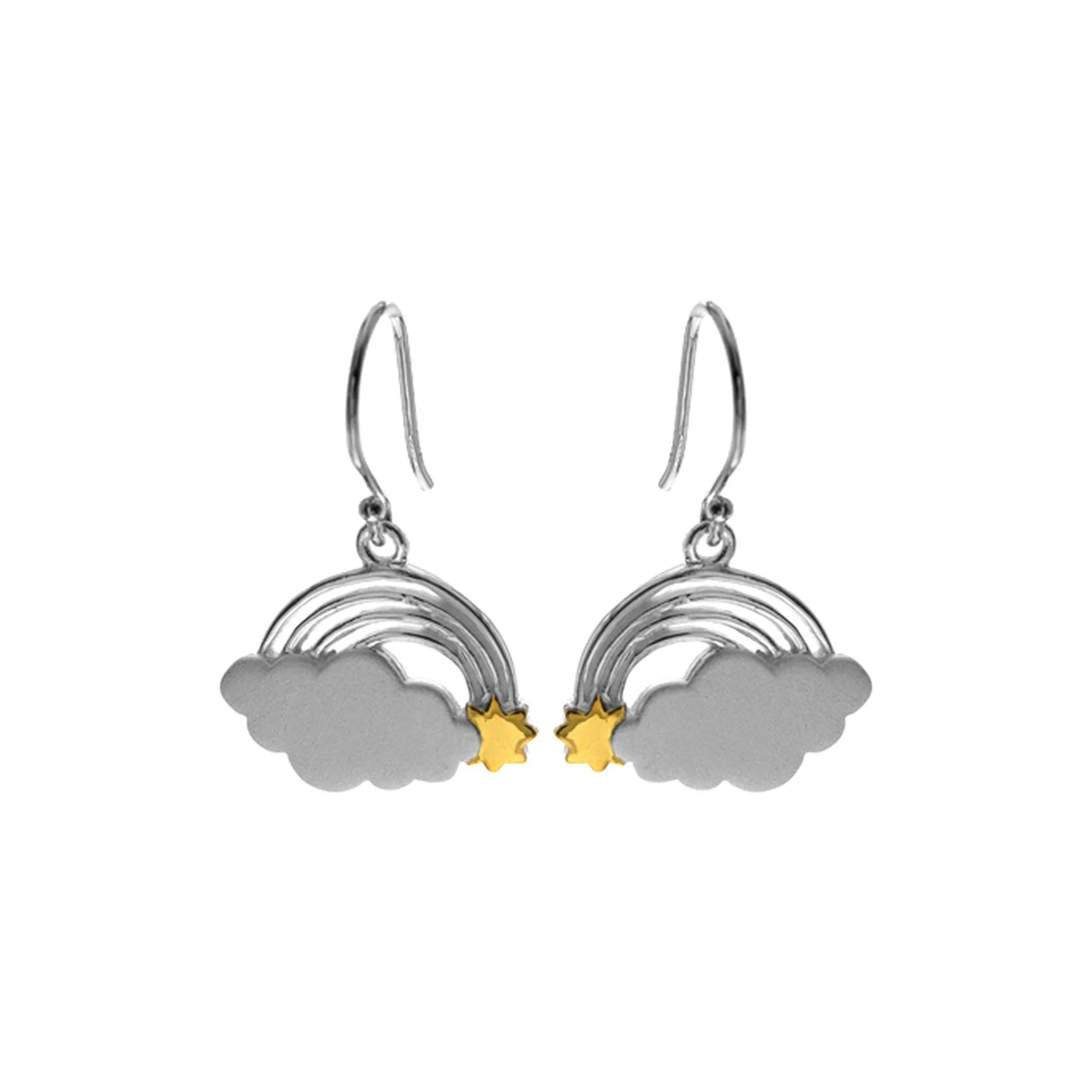Yellow gold plated cloud, sun & rainbow earrings