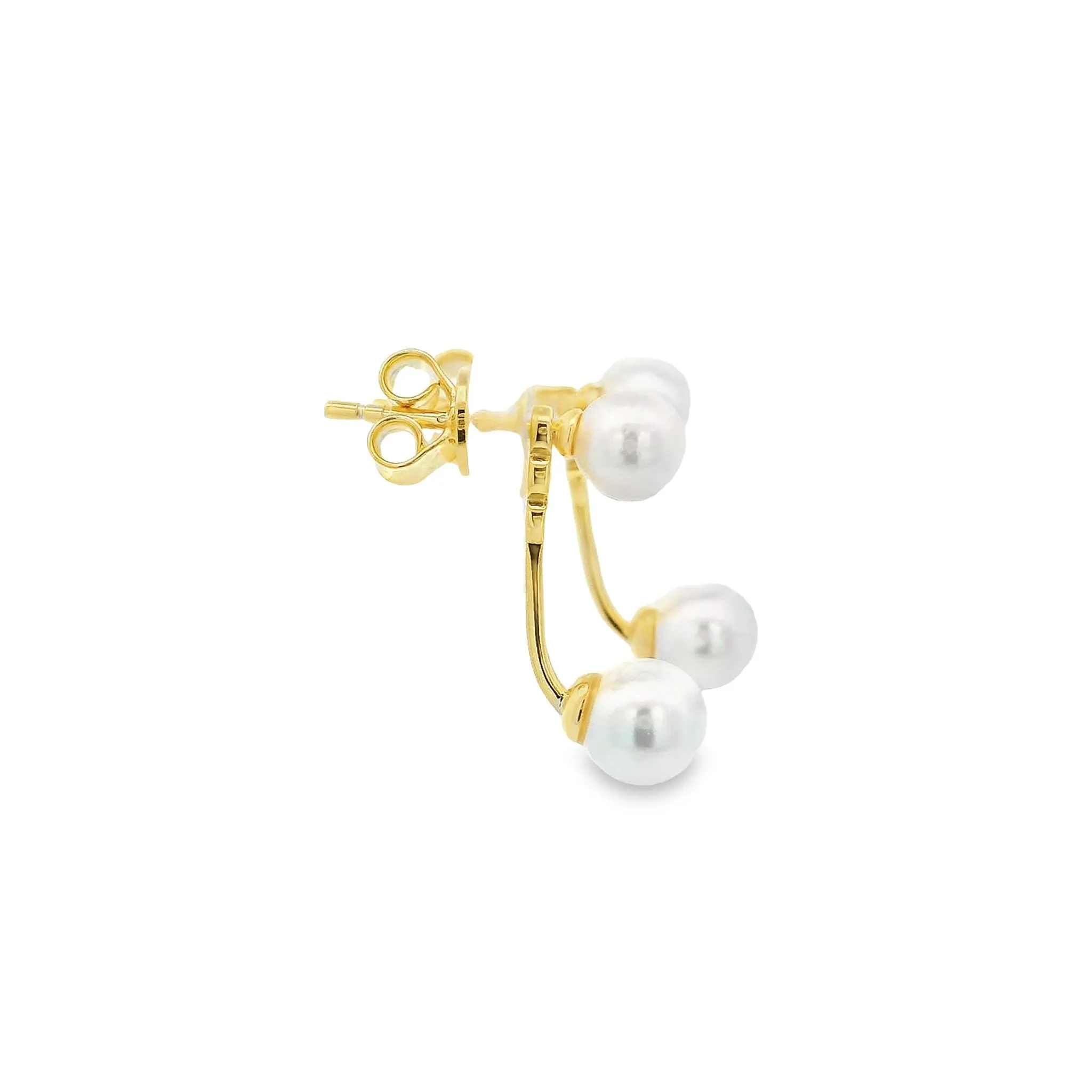 Yellow Gold Plated Fresh Water Pearl with Detachable Jacket Drop Earrings