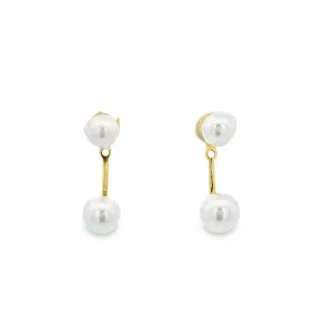 Yellow Gold Plated Fresh Water Pearl with Detachable Jacket Drop Earrings