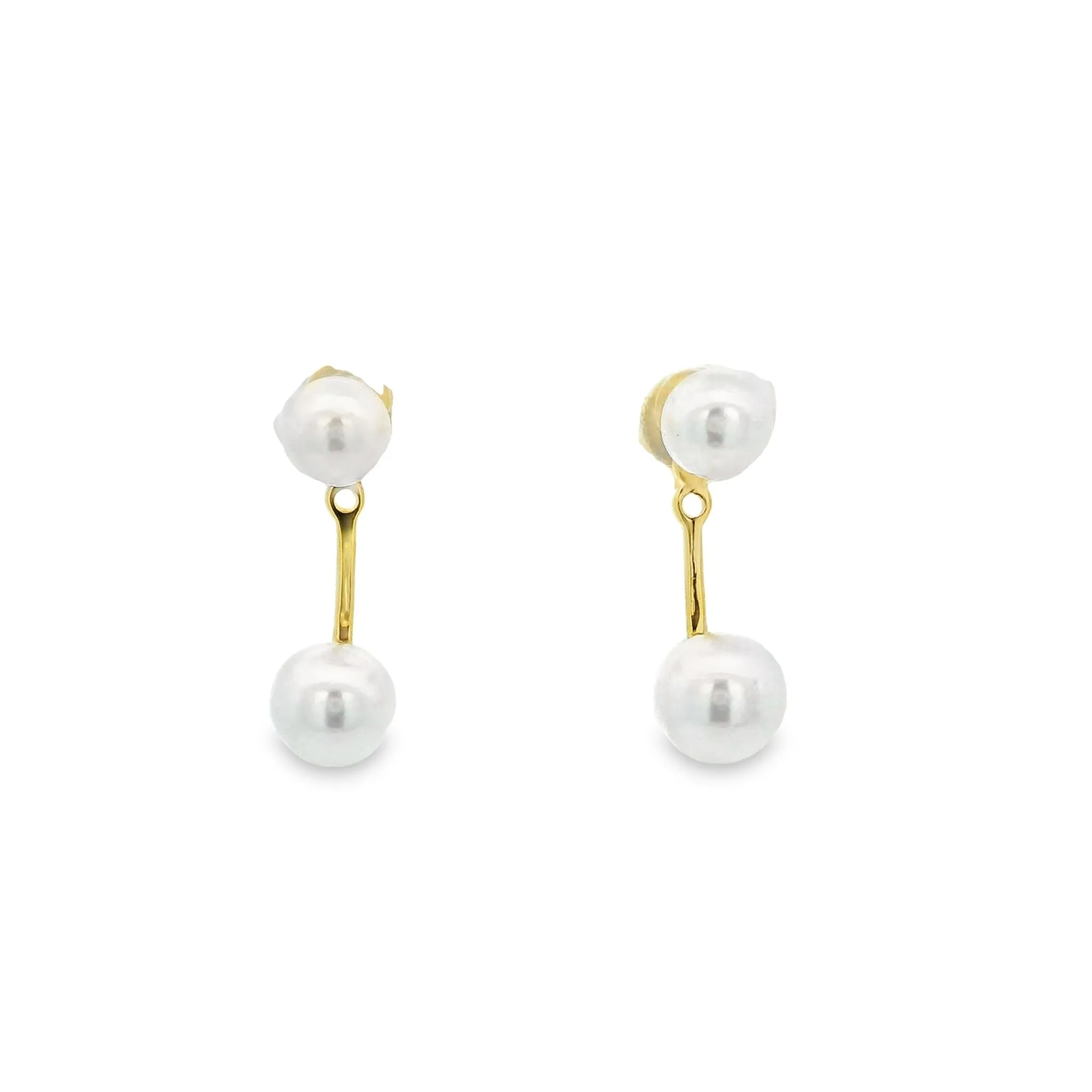 Yellow Gold Plated Fresh Water Pearl with Detachable Jacket Drop Earrings